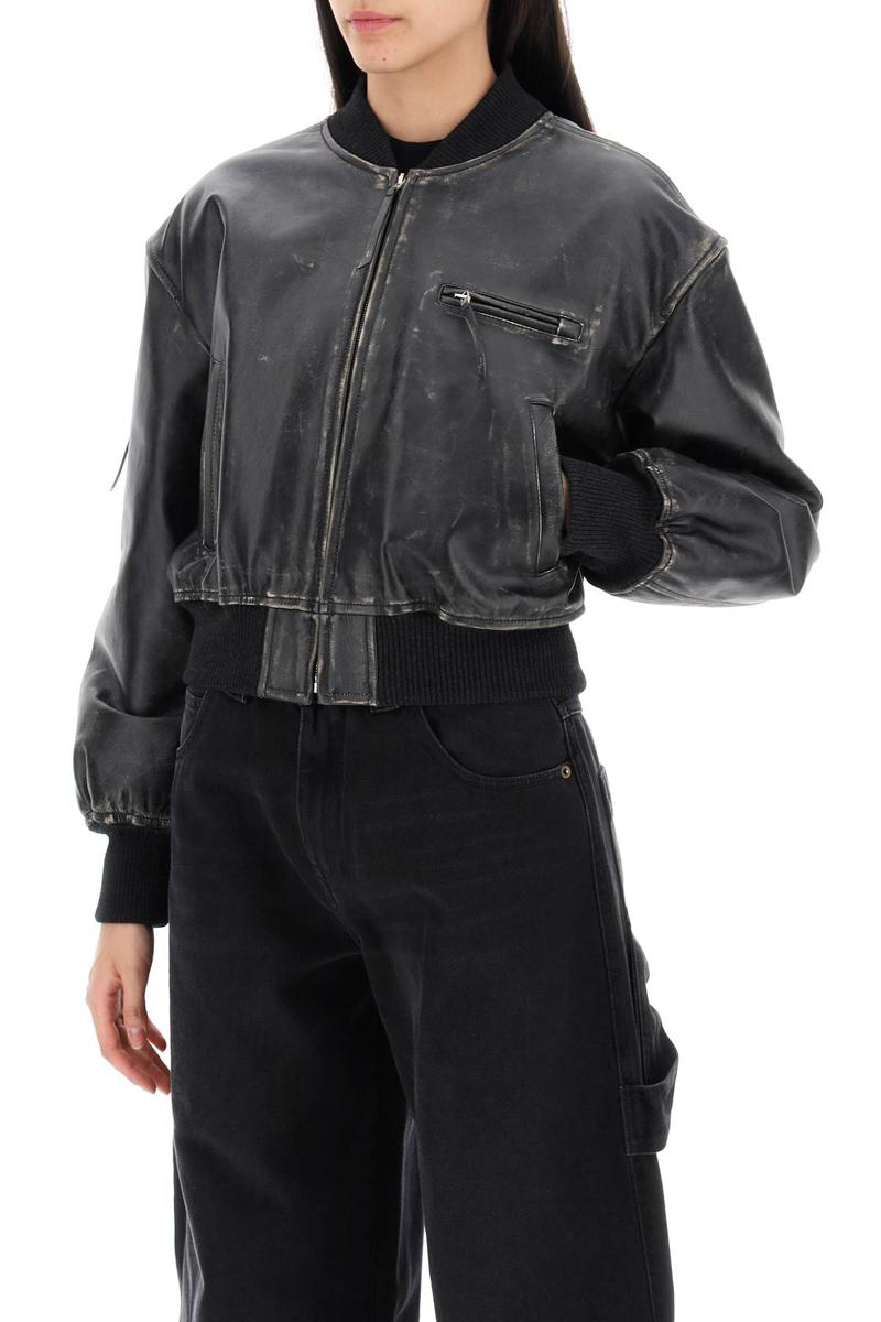 Shop Acne Studios Aged Leather Bomber Jacket With Distressed Treatment In Nero