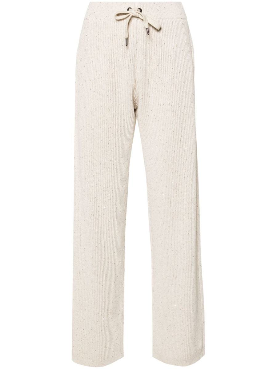 Brunello Cucinelli Sequin-embellished Ribbed Trousers In Beige