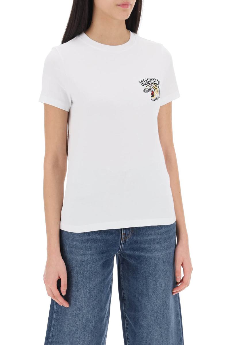 Shop Kenzo Crew-neck T-shirt With Embroidery In Bianco