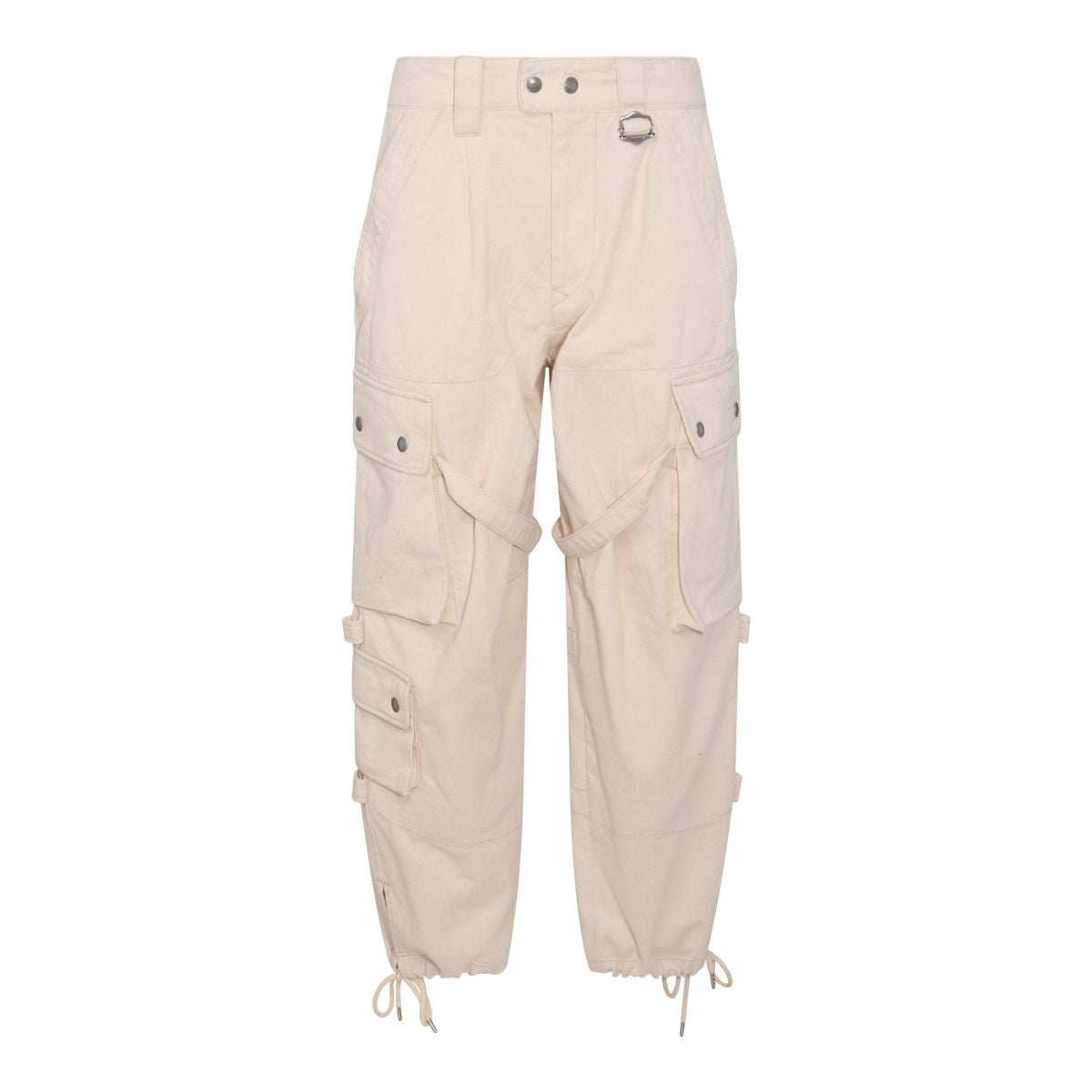 Shop Isabel Marant Beige Cargo Pants With Pockets And Buckles In Cotton Woman