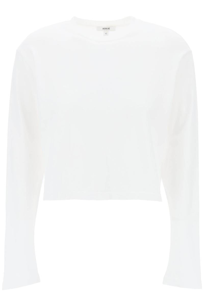 Shop Agolde "cropped Long-sleeved Mason T In Bianco