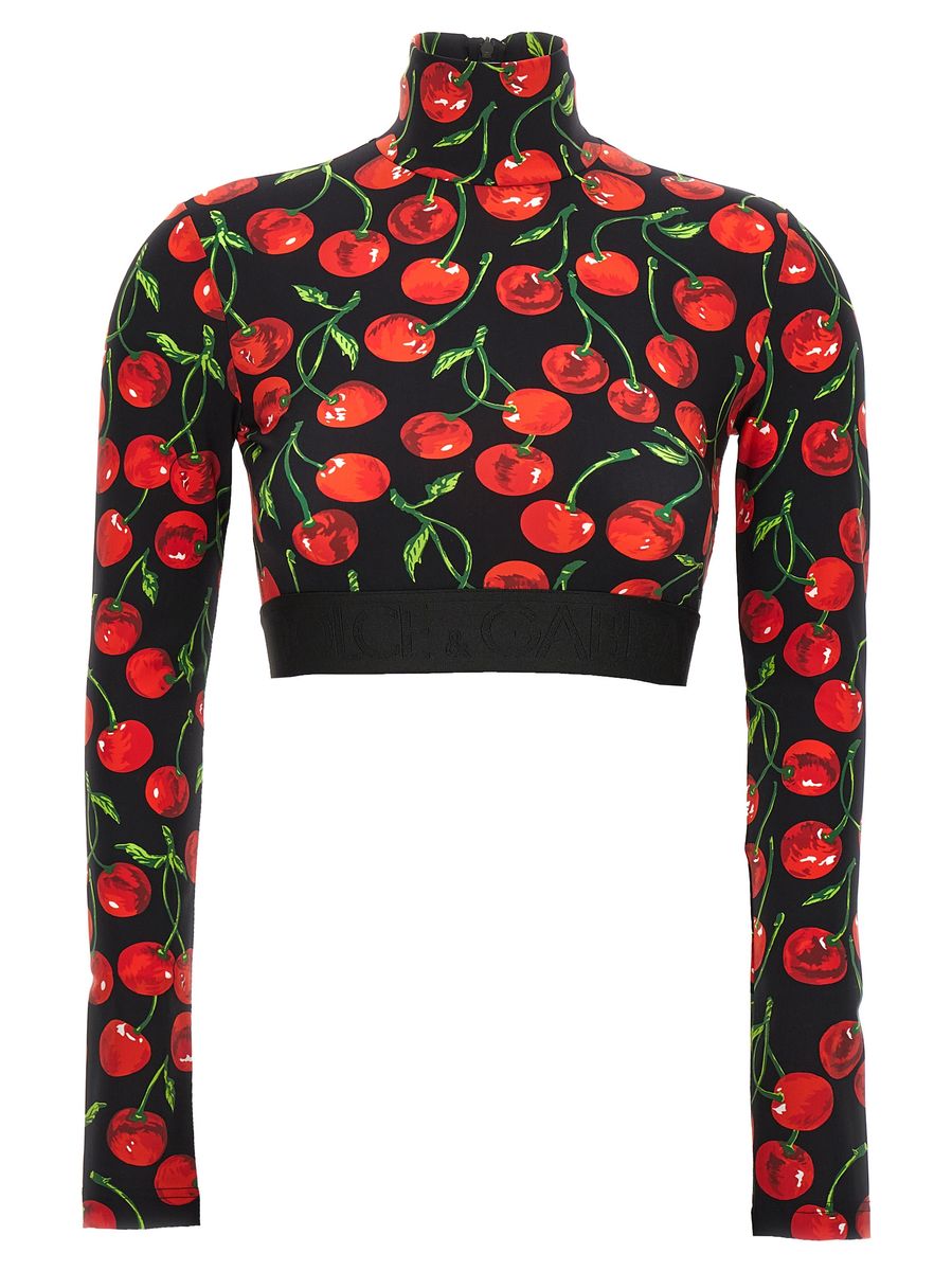 Shop Dolce & Gabbana Long Sleeve Crop Top In Multicolor