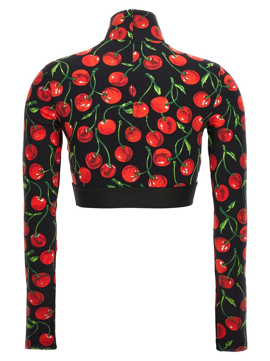 Shop Dolce & Gabbana Long Sleeve Crop Top In Multicolor