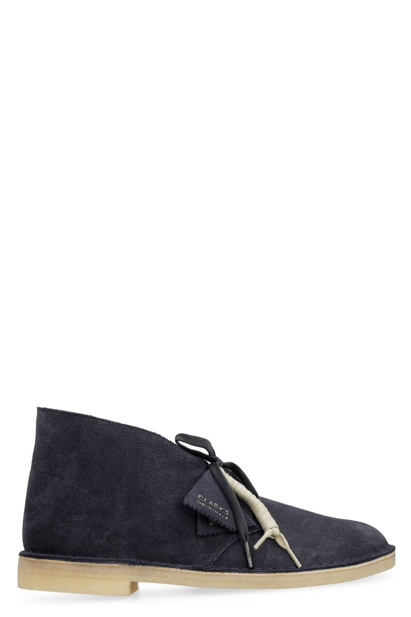 Shop Clarks Suede Desert Boots In Blue