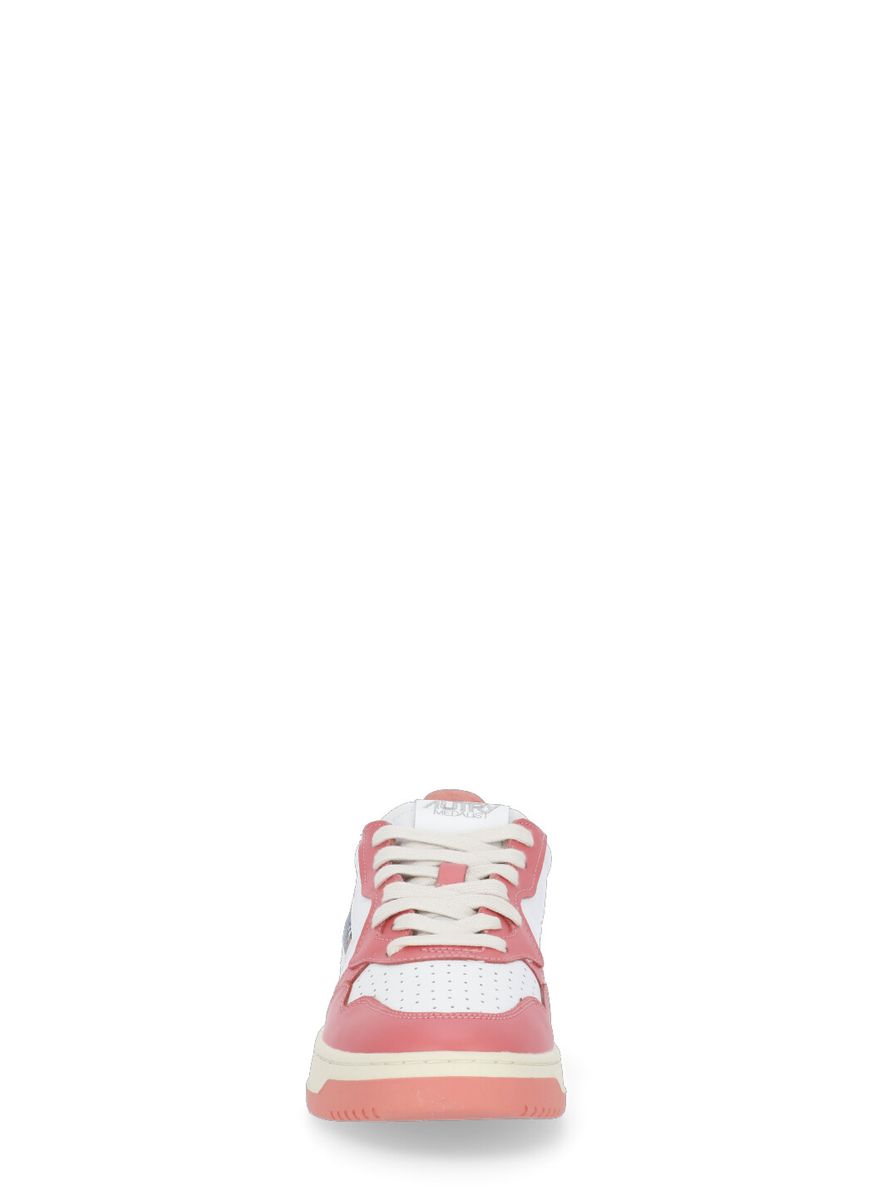 Shop Autry Pink And White 'medalist' Low Top Sneakers In Cow Leather In Multicolor