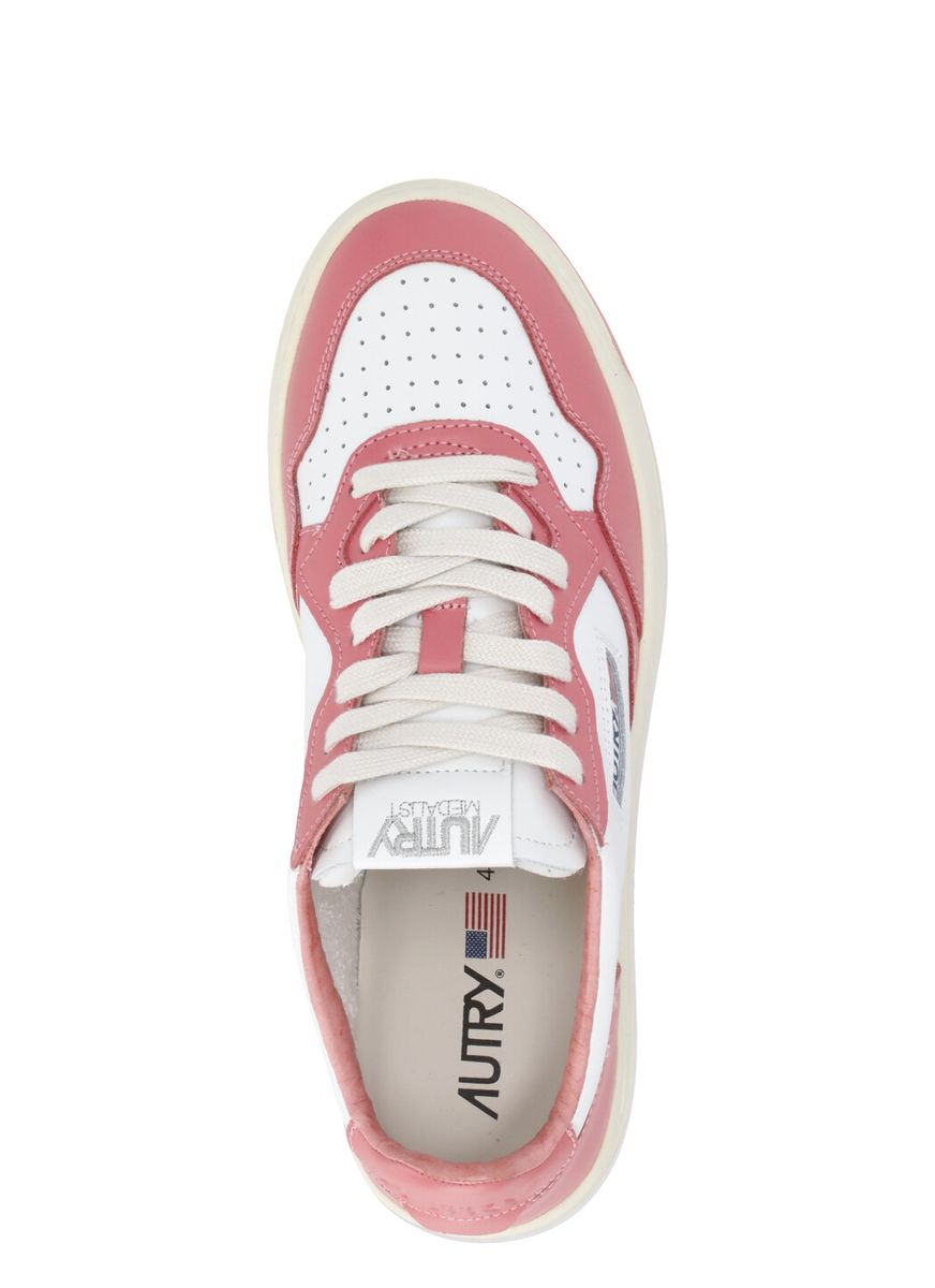 Shop Autry Pink And White 'medalist' Low Top Sneakers In Cow Leather In Multicolor