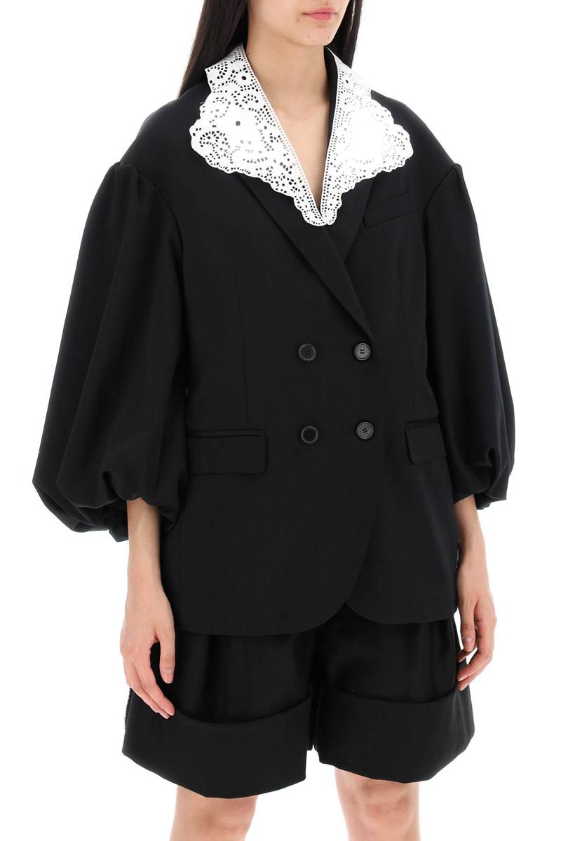 Shop Simone Rocha "oversized Blazer With Lace In Nero