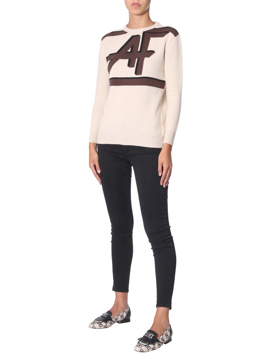 Shop Alberta Ferretti Crew Neck Sweater In Beige