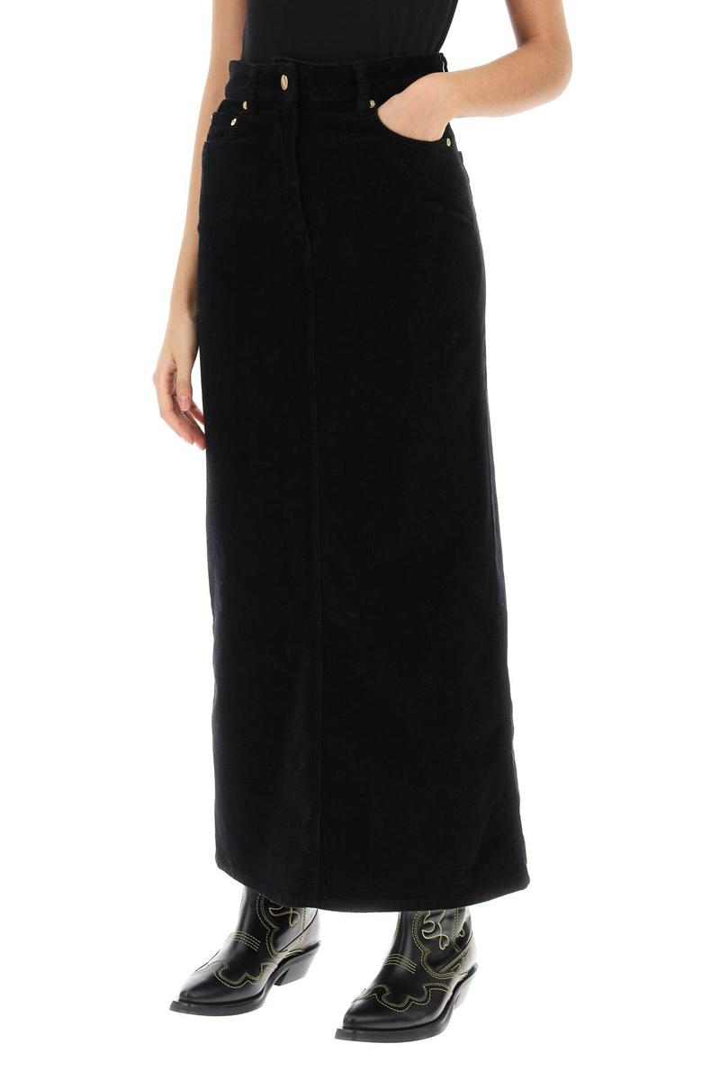 Shop Ganni Corduroy Column Skirt In Nero