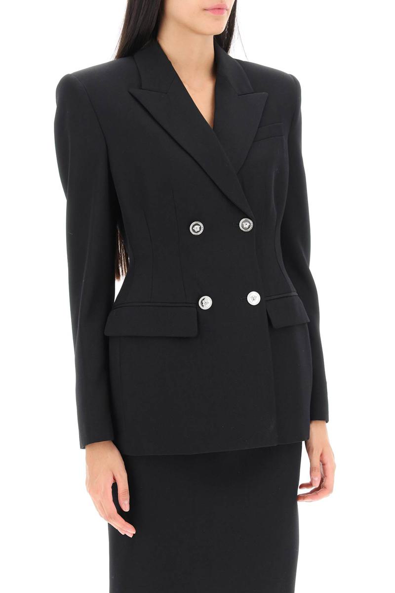 Shop Versace Hourglass Double-breasted Blazer In Nero