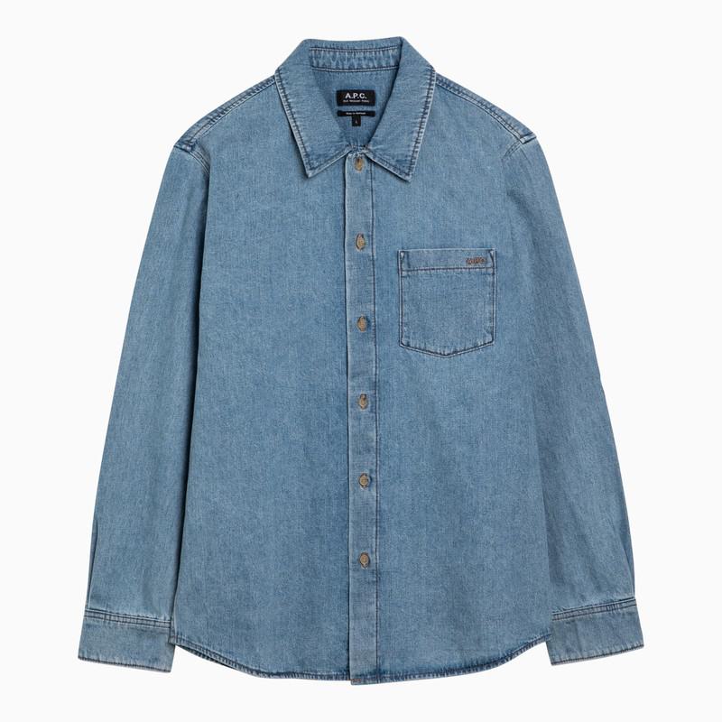 Shop Apc A.p.c. Denim Shirt With Embroidery In Blue