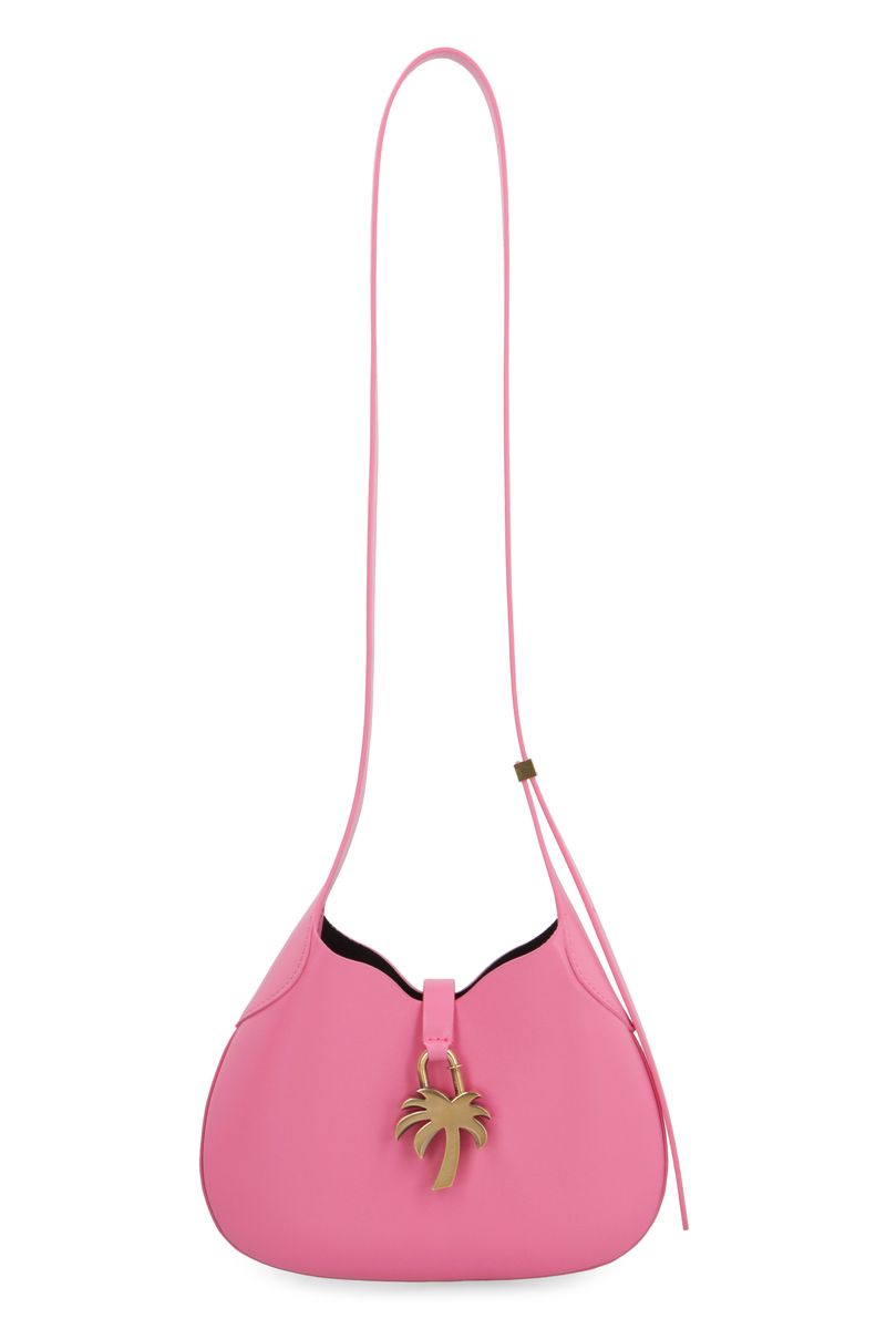 Shop Palm Angels Pink Hobo Bag With Plam Tree Plaque Detail In Leather Woman In Fuxia