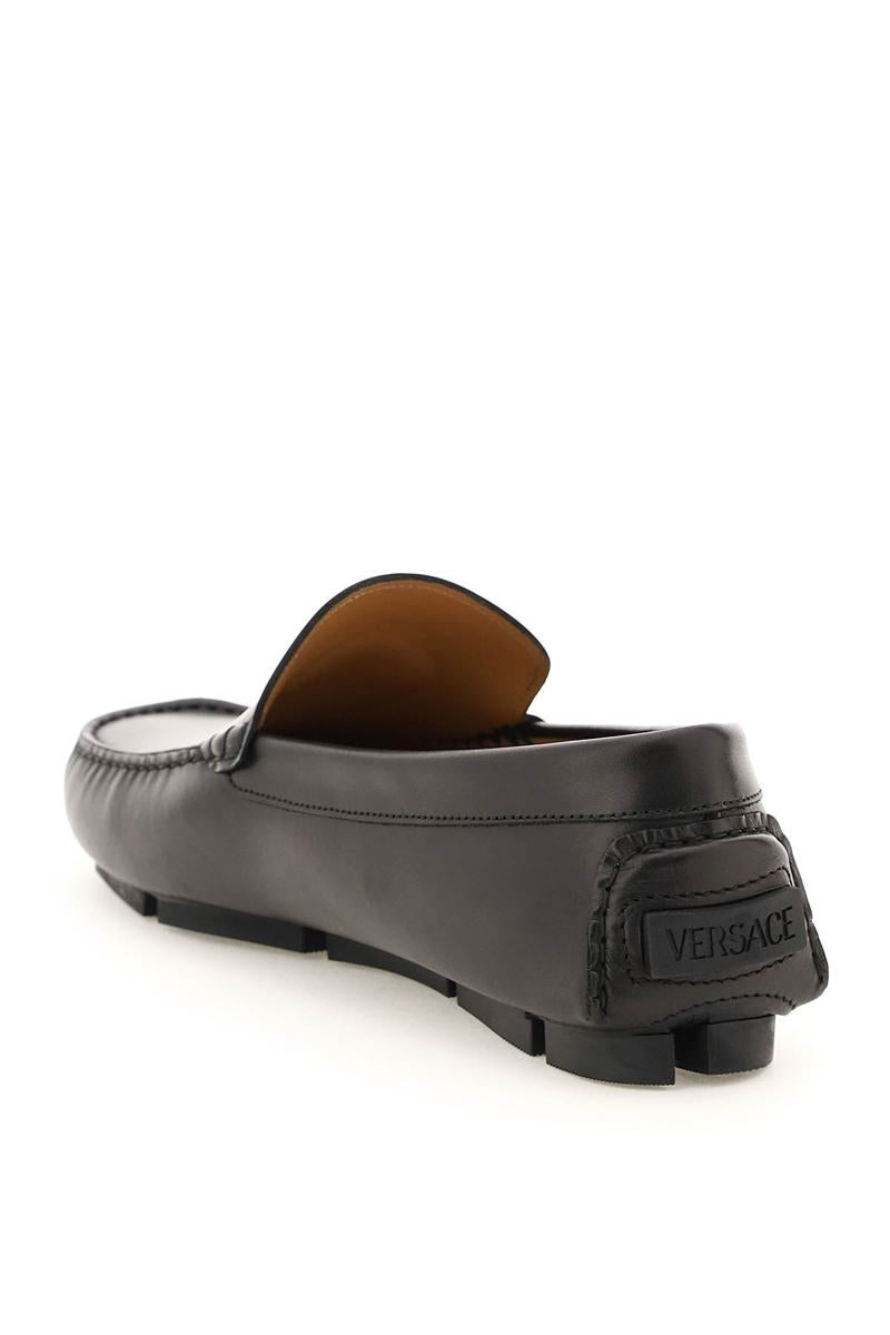 Shop Versace La Medusa Leather Loafers In Nero