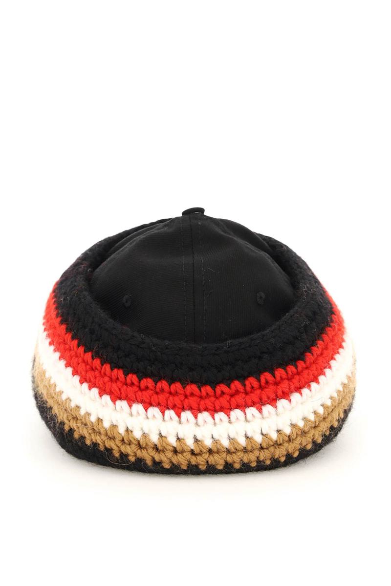 Shop Burberry Baseball Cap With Knit Headband In Nero