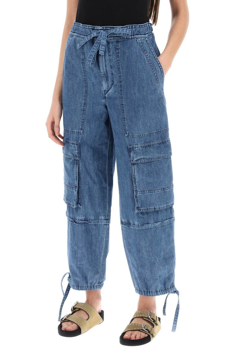 Shop Isabel Marant Étoile Ivy Cargo Pants In Washed Effect Canvas Fabric In Blu