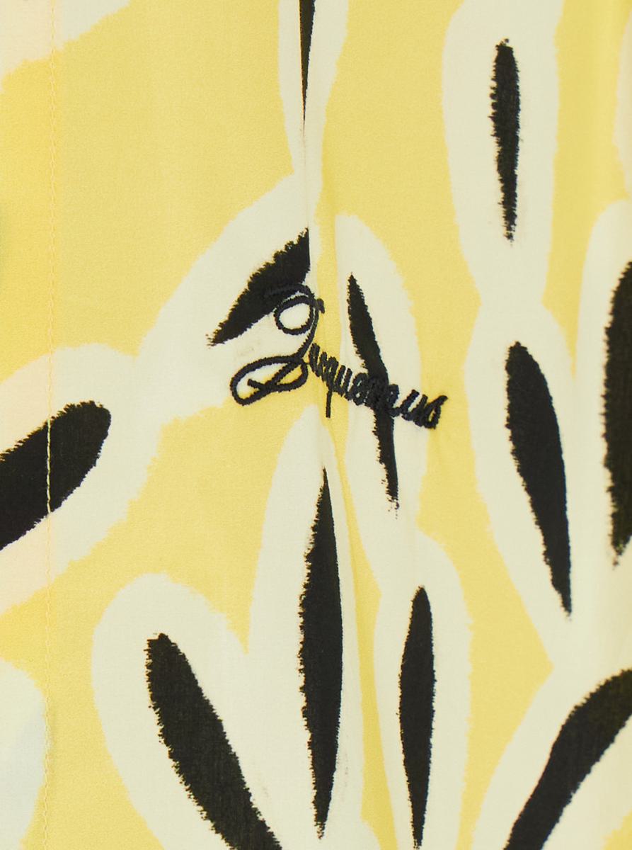 Jacquemus Yellow Cotton Jean Shirt With Playful Leaf Pattern In Yellow