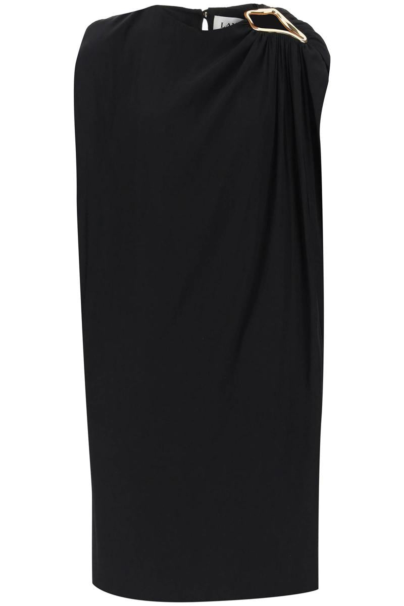 Shop Lanvin Draped Midi Dress In Nero