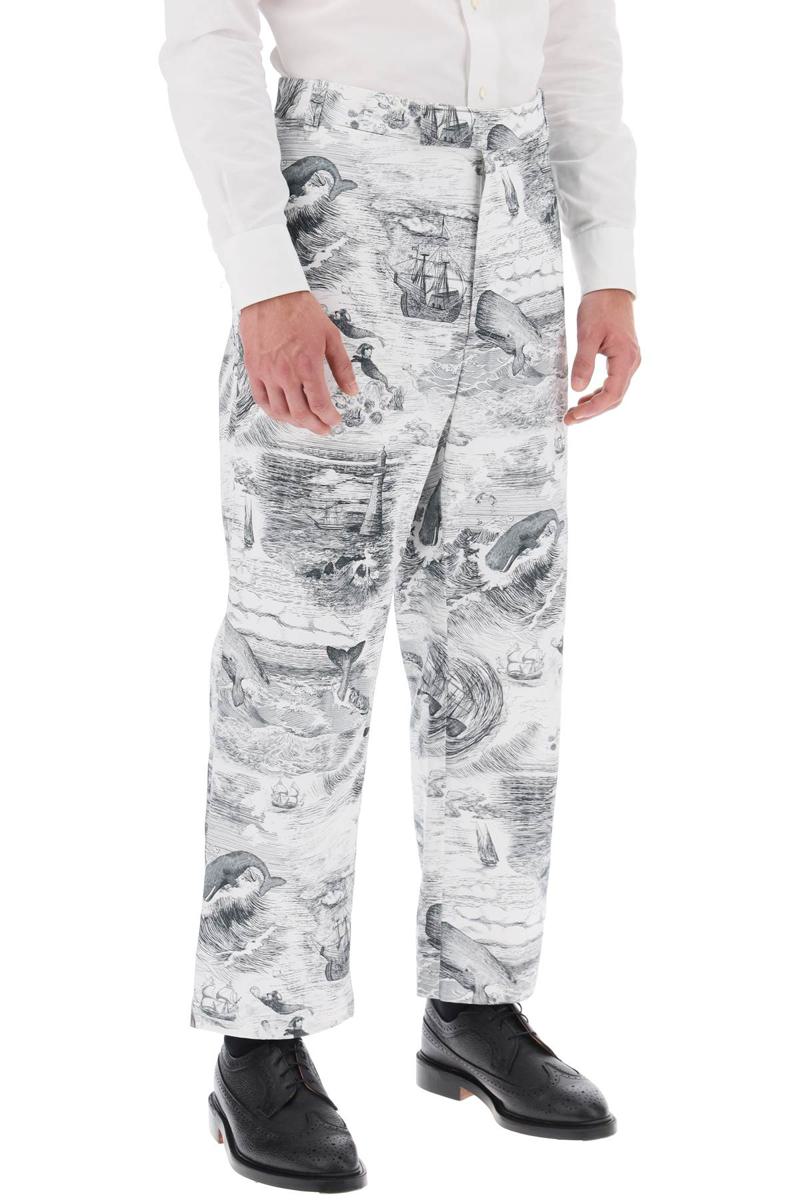 Shop Thom Browne Cropped Pants With 'nautical Toile' Motif In Bianco