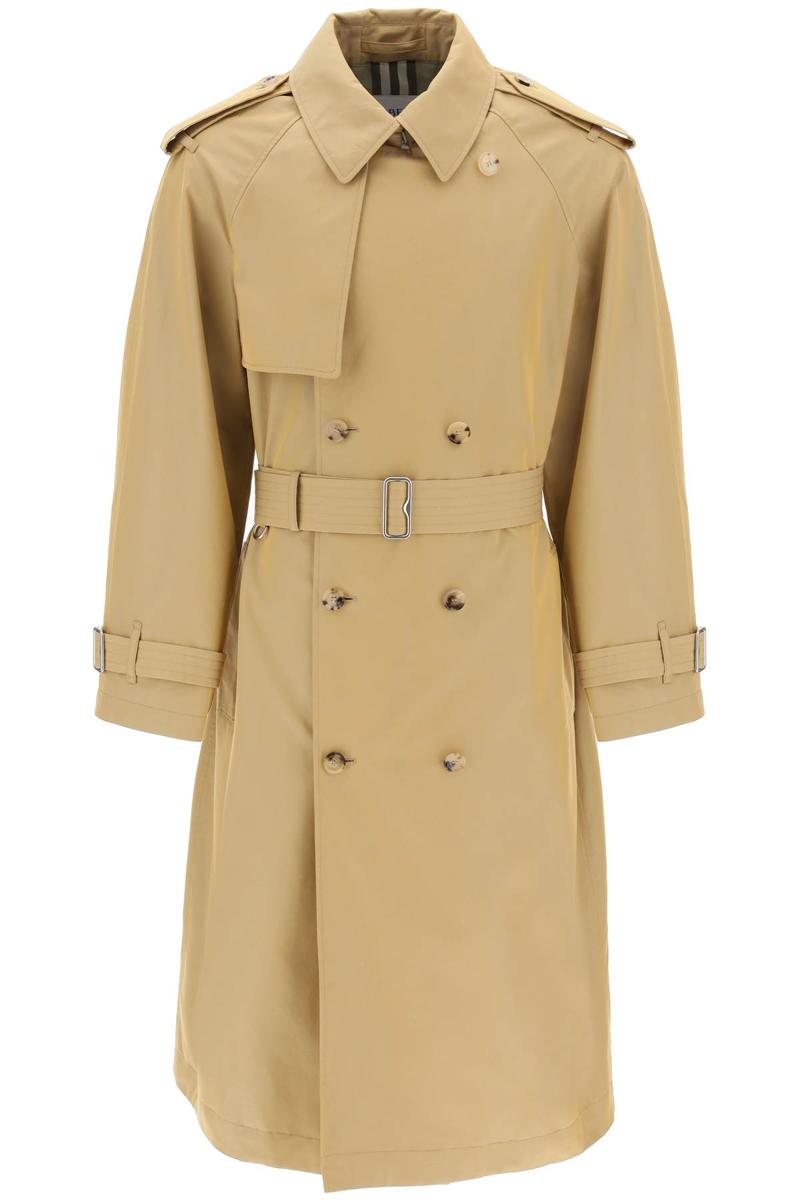 Shop Burberry Long Iridescent Trench In Beige