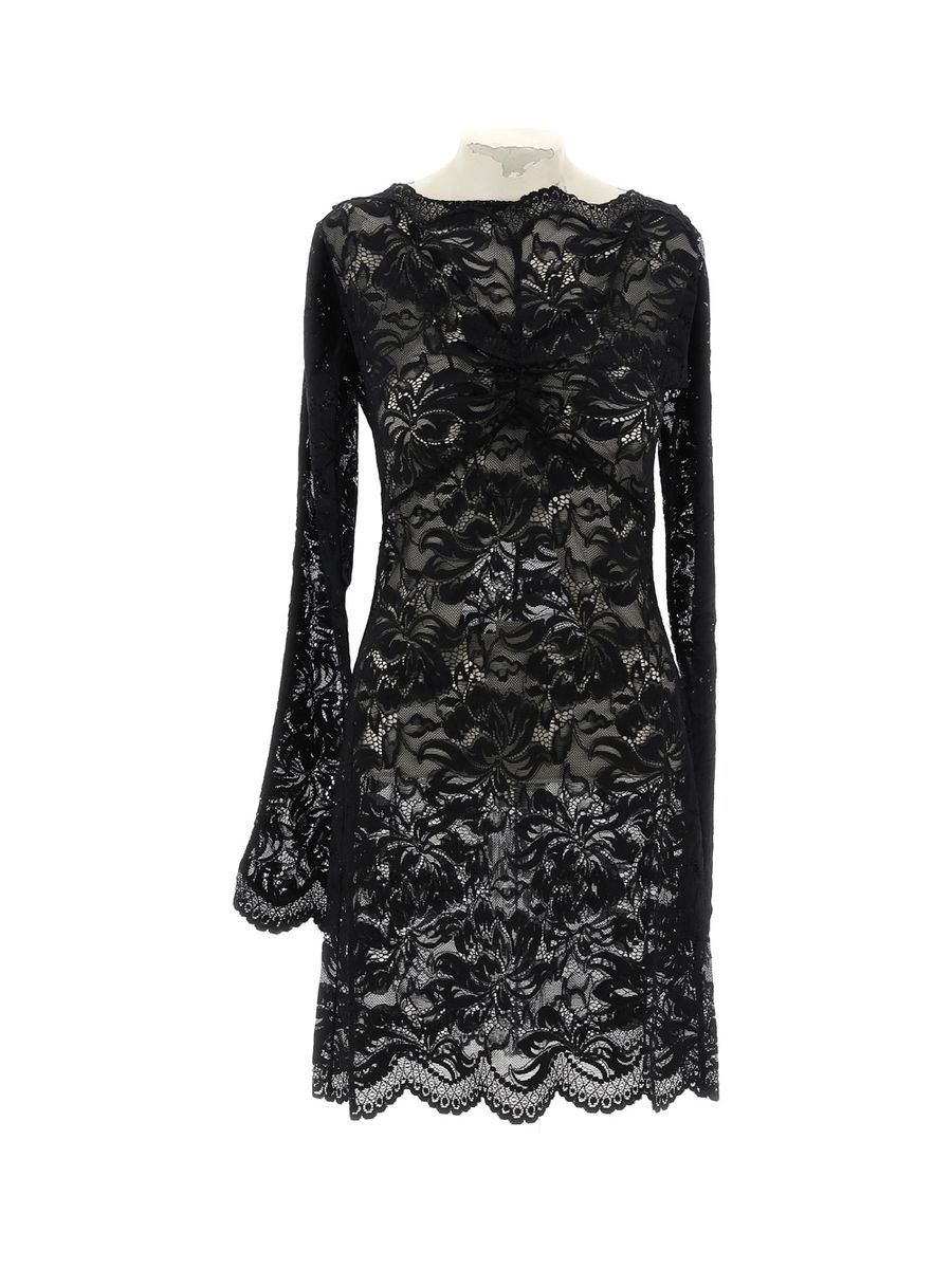 Shop Rabanne Lace Mini Dress In Black
