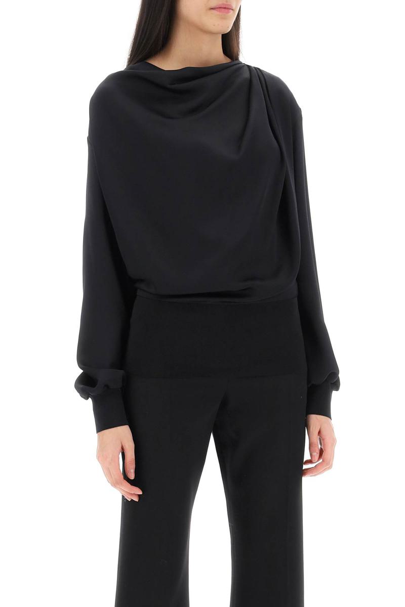 Shop Alexander Mcqueen Draped Blouse In Satin In Nero