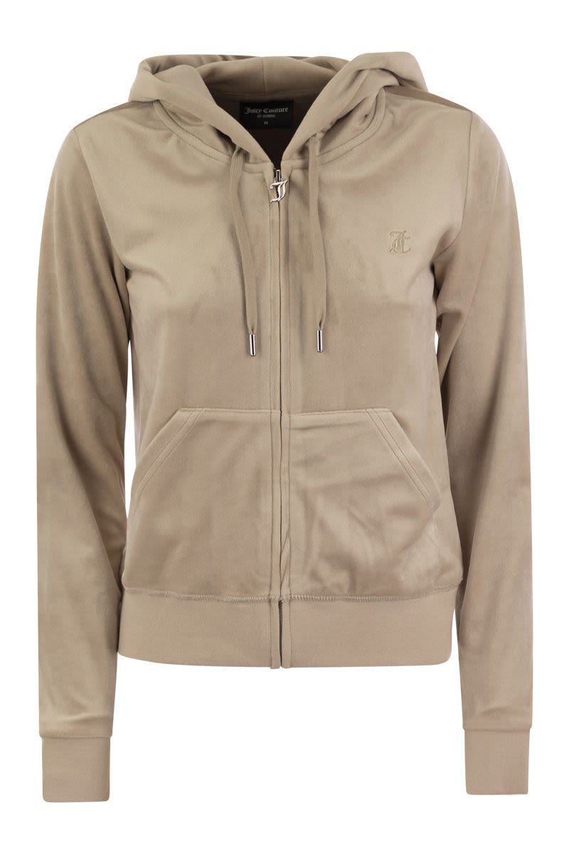 Shop Juicy Couture Velvet Hoodie In Beige