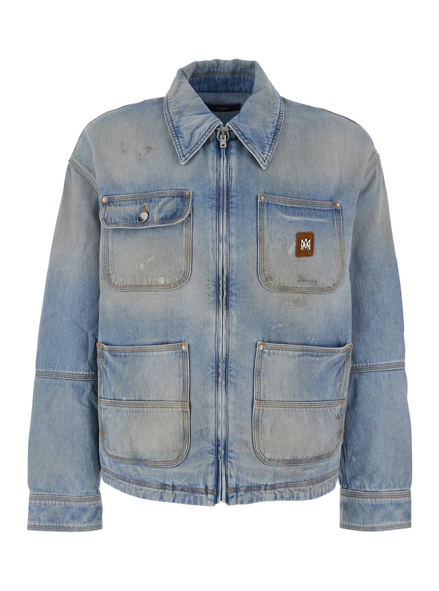 Amiri Blue Jacket With Classic Collar And Logo Patch On Front And Rear In Denim Man In Blue