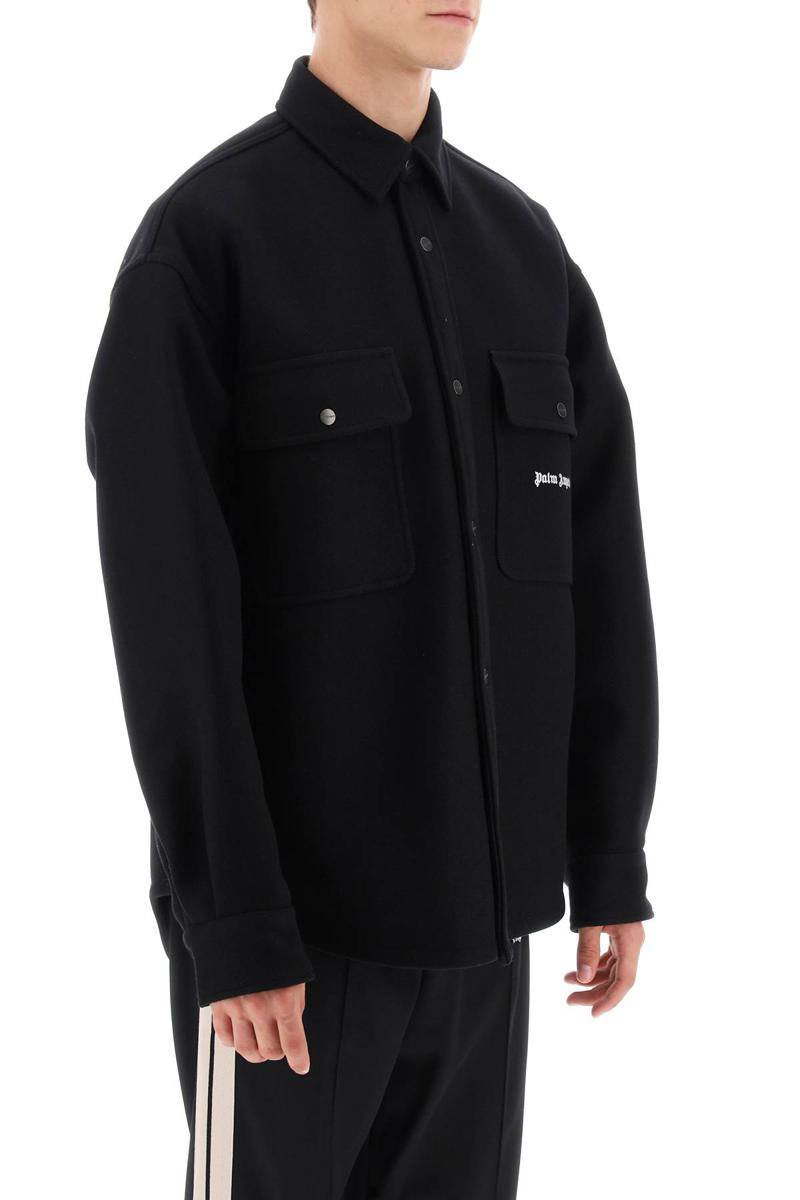 Shop Palm Angels Heavy Wool Overshirt In Nero