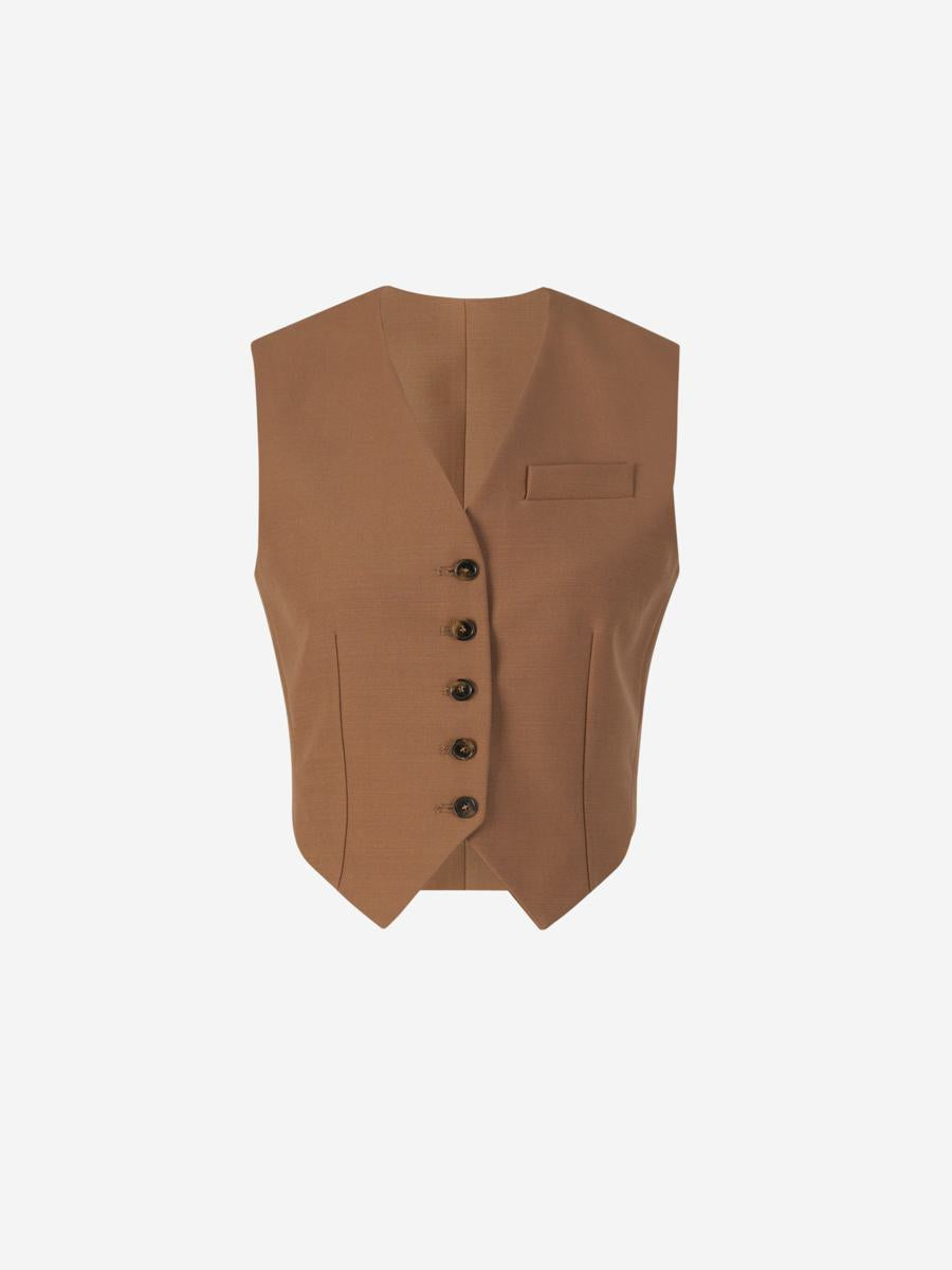 Stella Mccartney Cropped Wool Vest In Brown