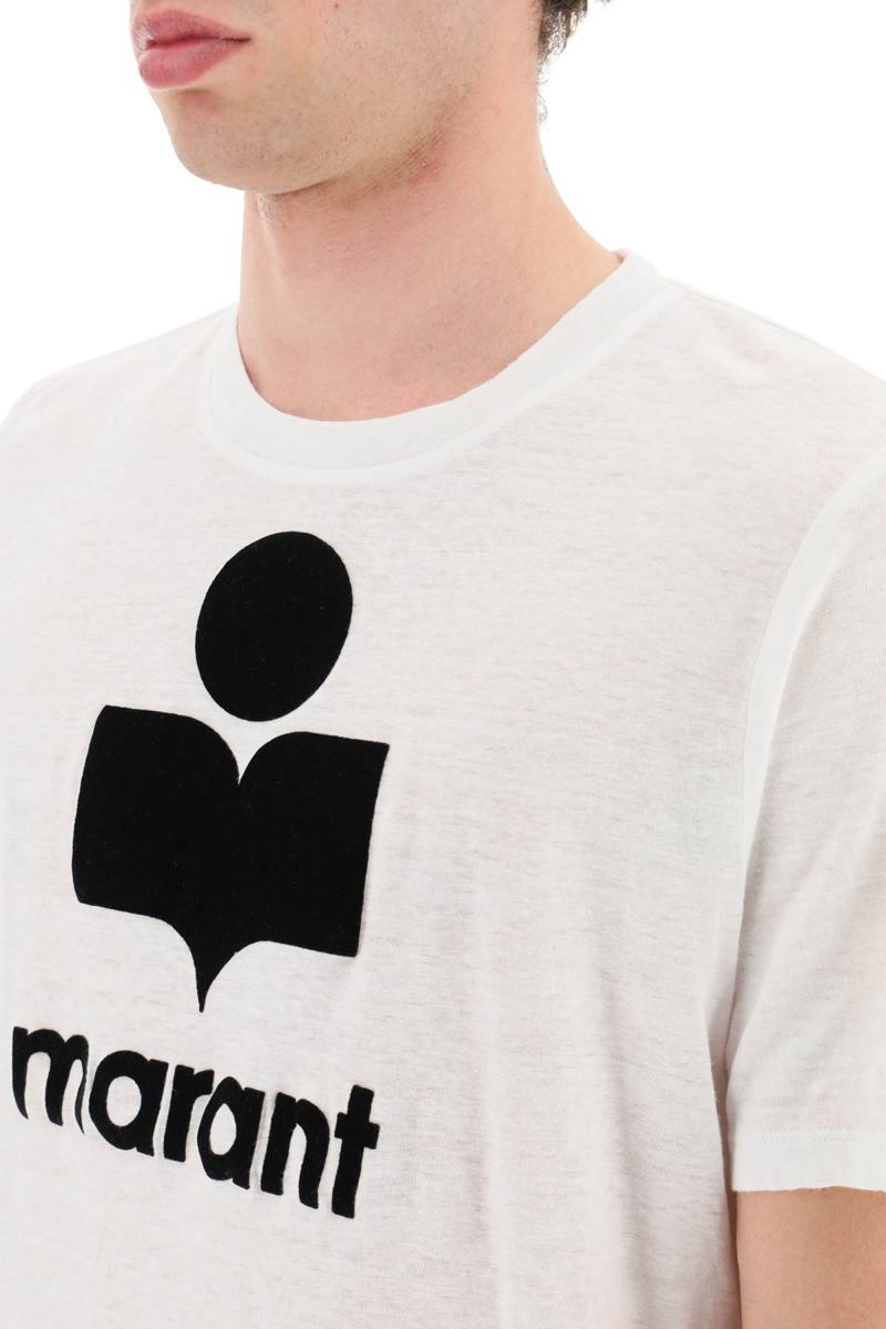 Shop Isabel Marant 'karman' Logo Linen T-shirt In Bianco