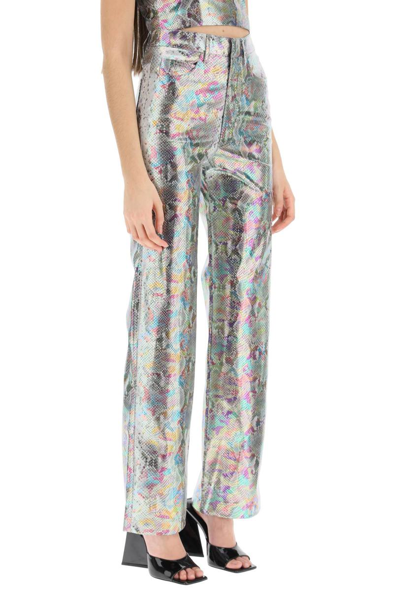 Shop Rotate Birger Christensen 'rotie' Snake-embossed Pants In Argento