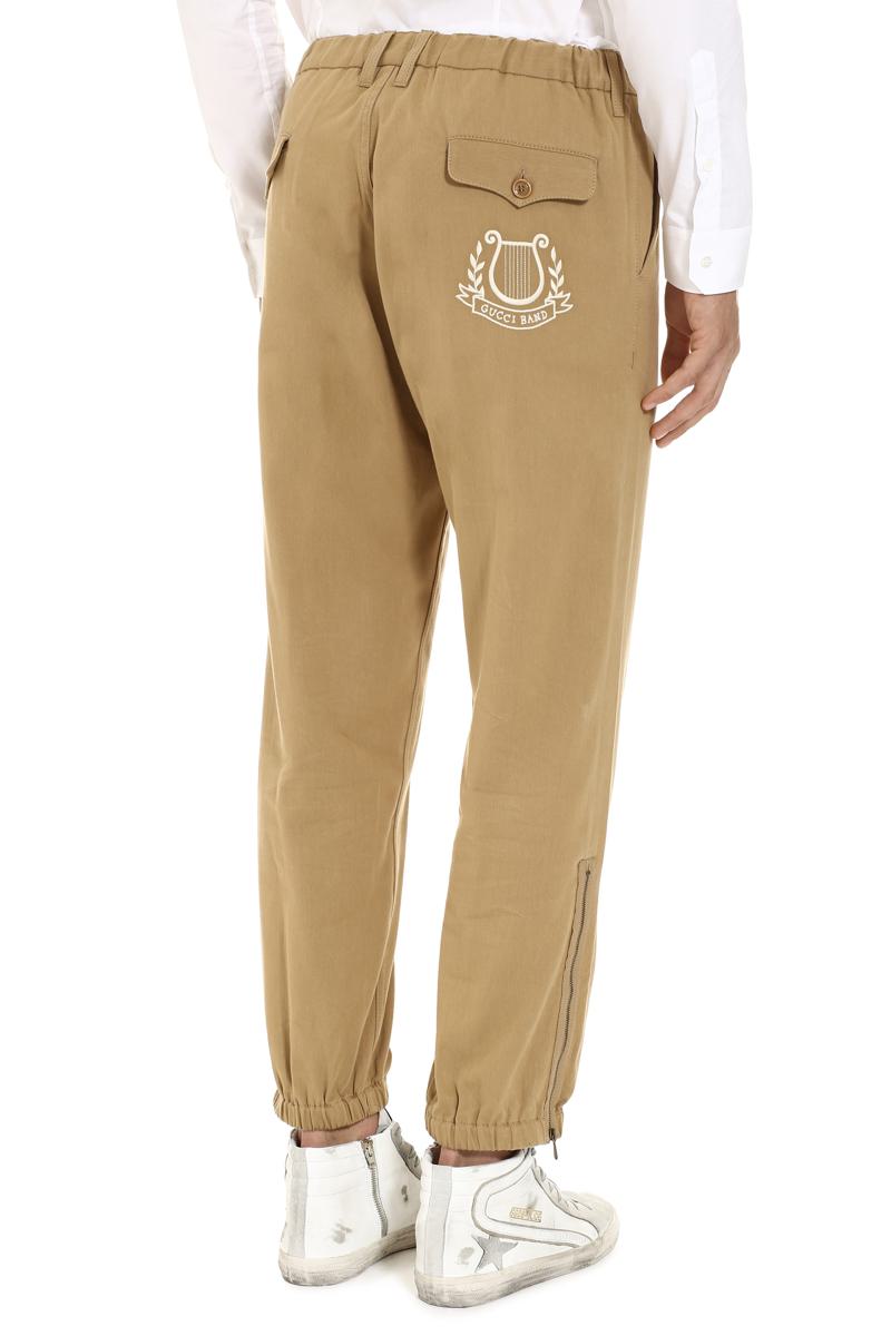 Shop Gucci Embroidered Cotton Trousers In Camel