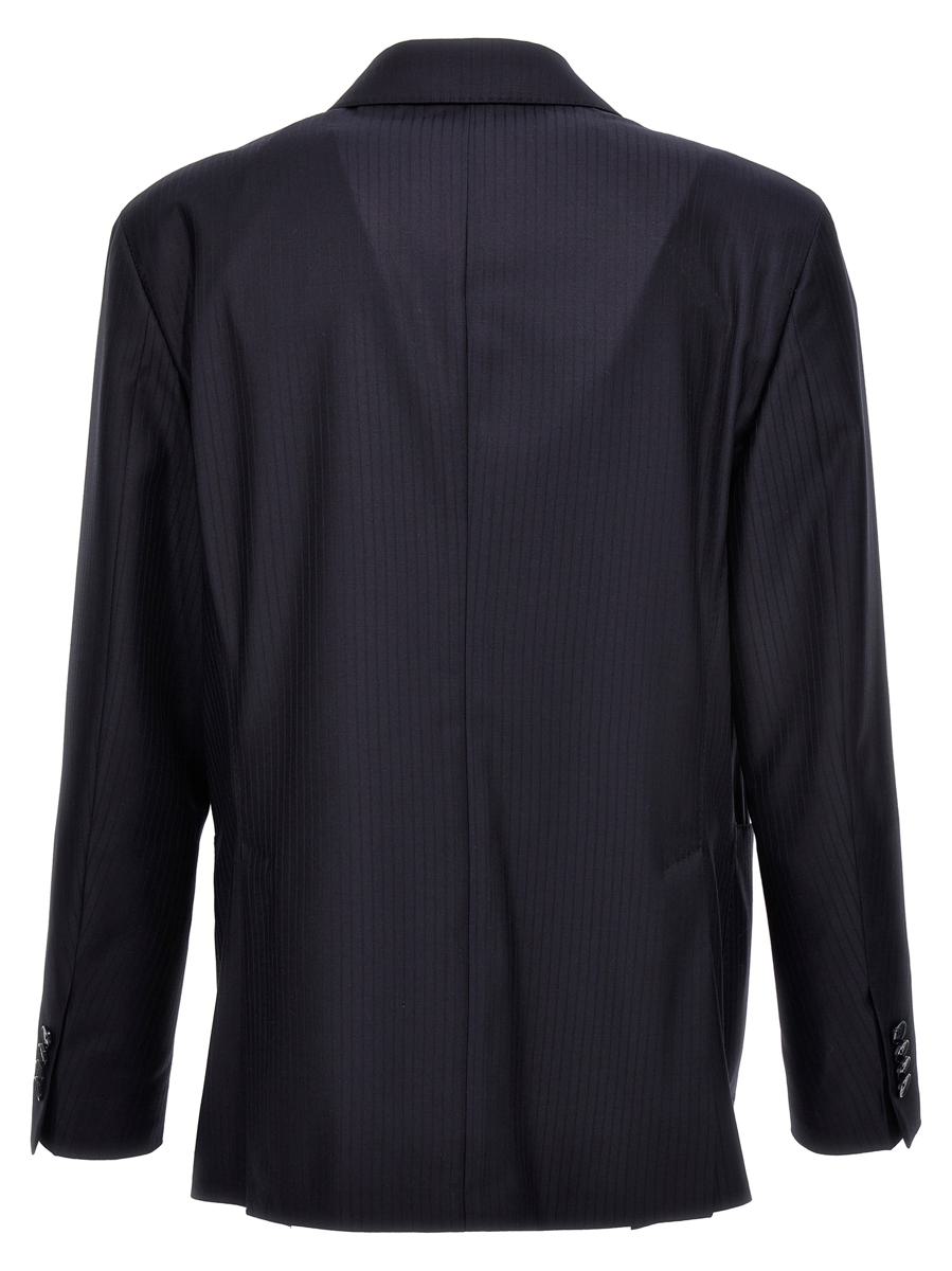 Shop Etro Striped Single Breast Blazer Jacket In Blue