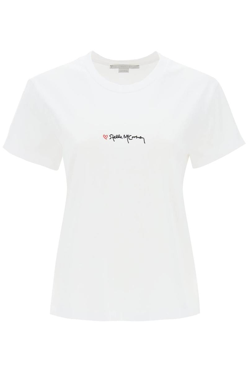 Shop Stella Mccartney T-shirt With Embroidered Signature In Nero