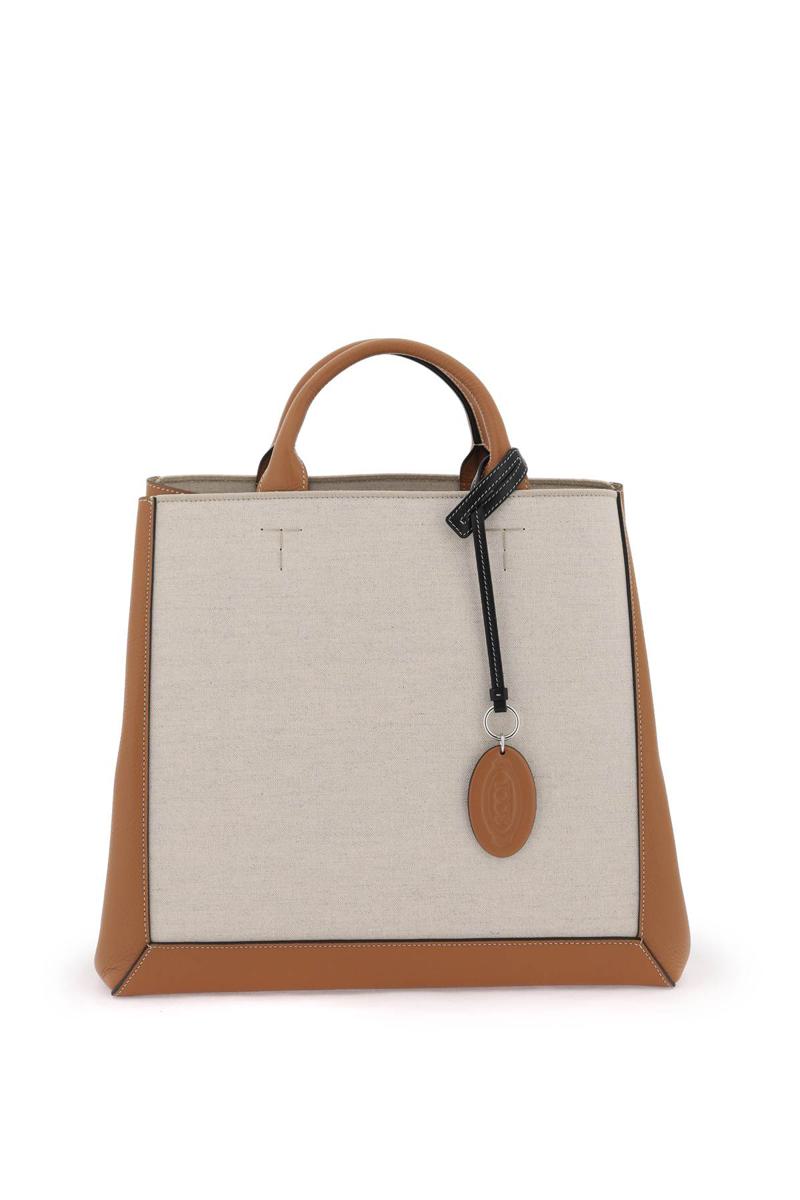 Shop Tod's Canvas & Leather Tote Bag In Beige