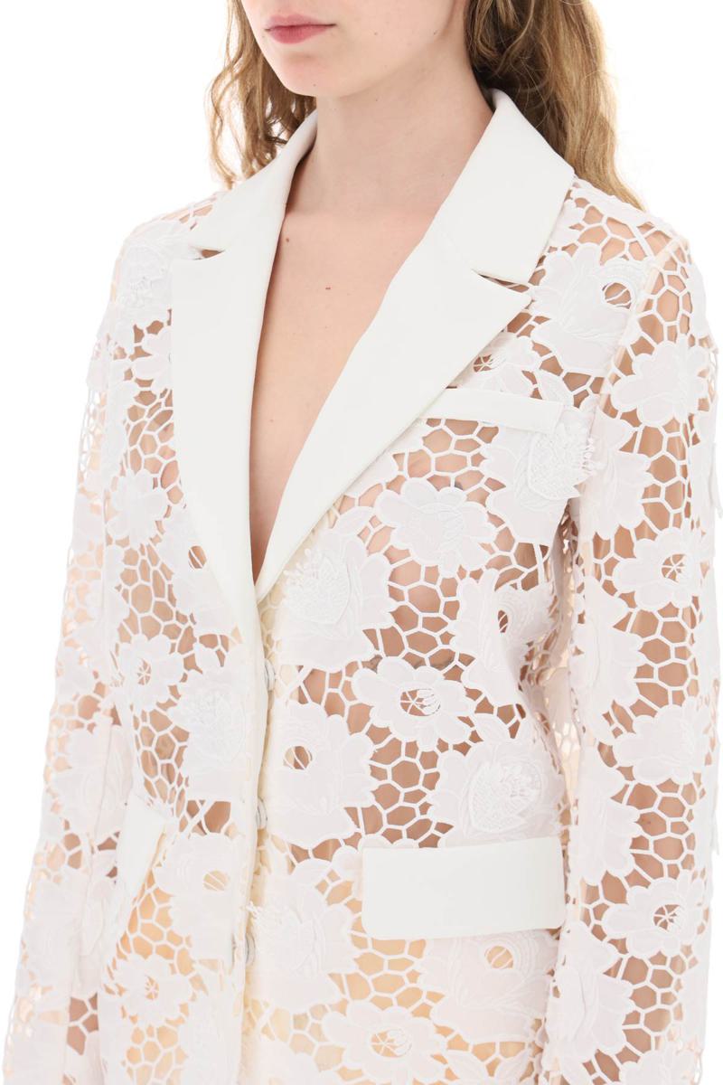 Shop Self-portrait Cotton Floral Lace Jacket In Bianco