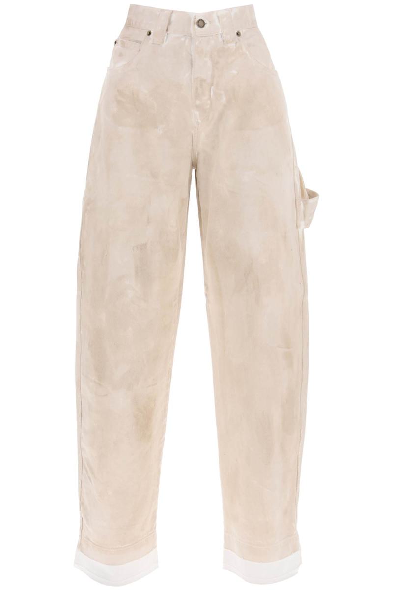 Shop Darkpark Audrey Marble-effect Cargo Jeans In Beige