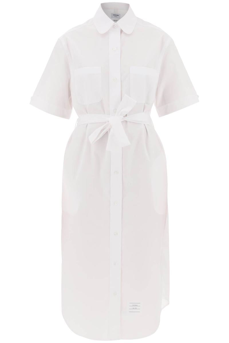 Shop Thom Browne Midi Blouse With Belt In Bianco