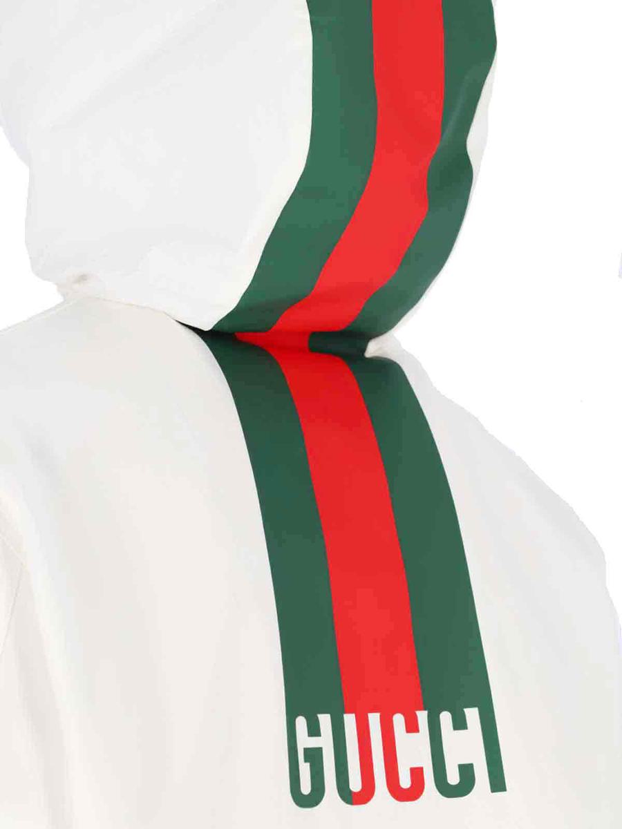 Gucci White Jacket With Logo Lettering Embroidery On The Front And Maxi Web Print On The Rear In Cot