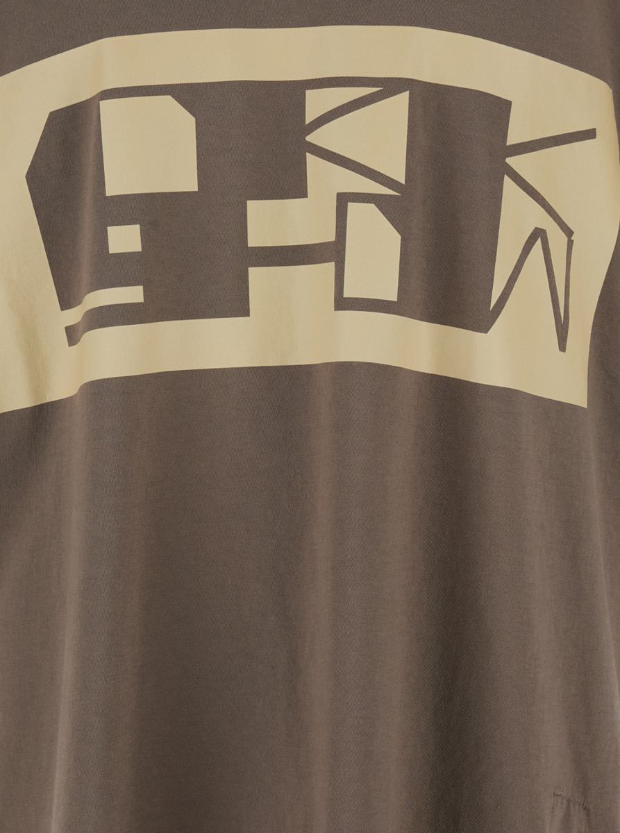 Shop Rick Owens Drkshdw Brown T-shirt With Contrasting Logo Print In Cotton Man In Beige
