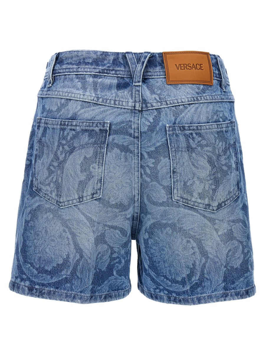 Shop Versace 'barocco' Shorts In Medium Blue