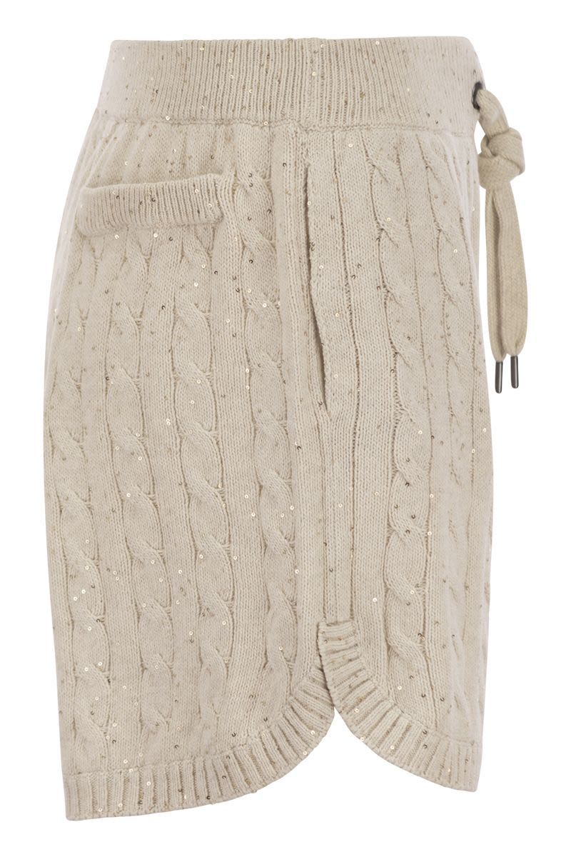 Shop Brunello Cucinelli Cotton Knit Shorts With Sequins In Oat