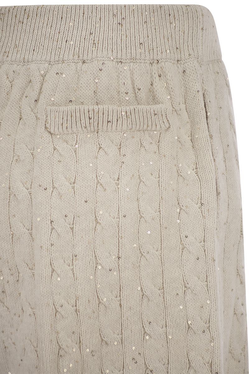 Shop Brunello Cucinelli Cotton Knit Shorts With Sequins In Oat