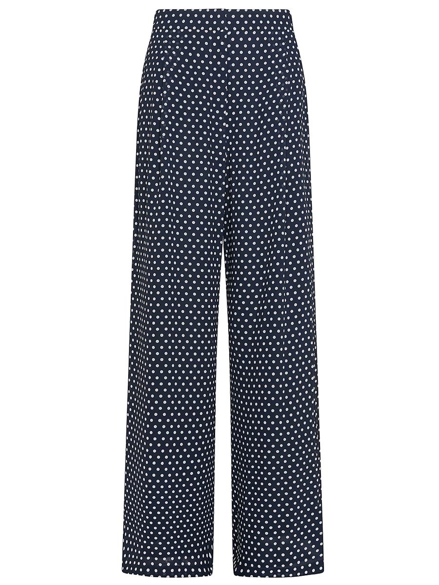 Shop Michael Kors Wide Leg Pants With Polka Dot Print In Blue