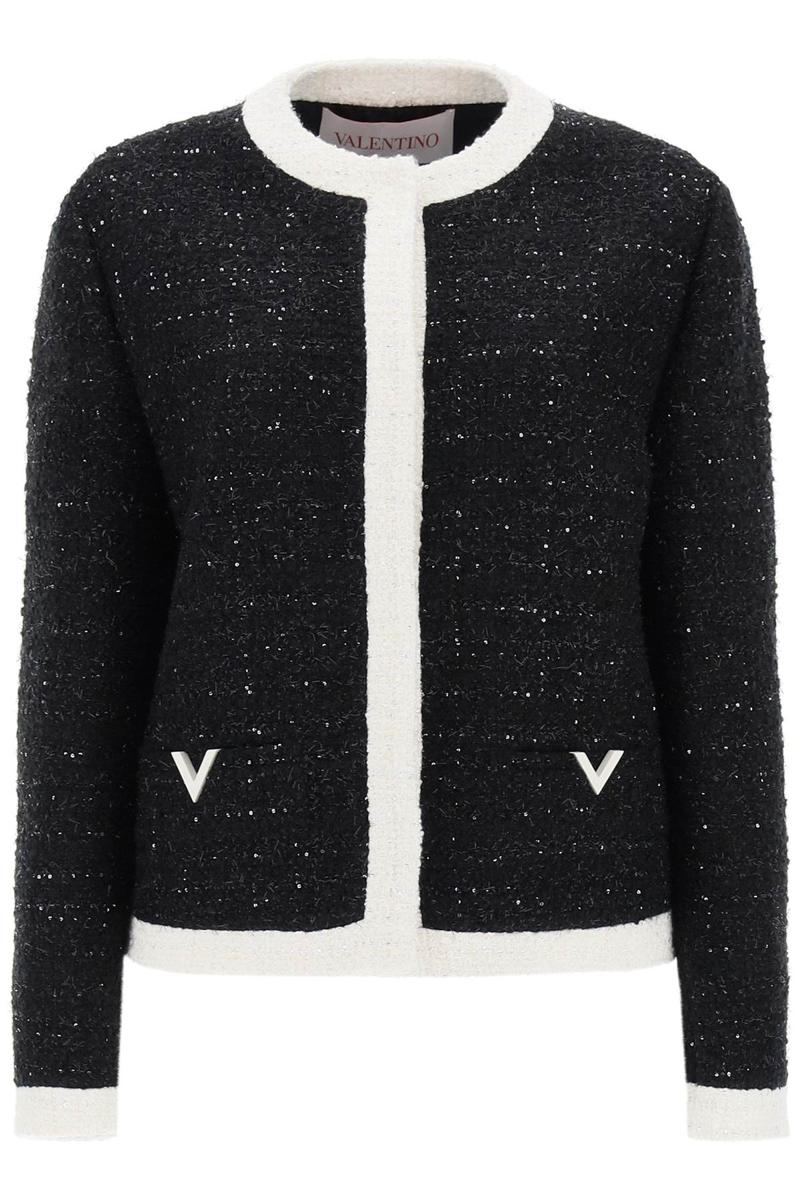 Shop Valentino Glaze Tweed Jacket In Nero