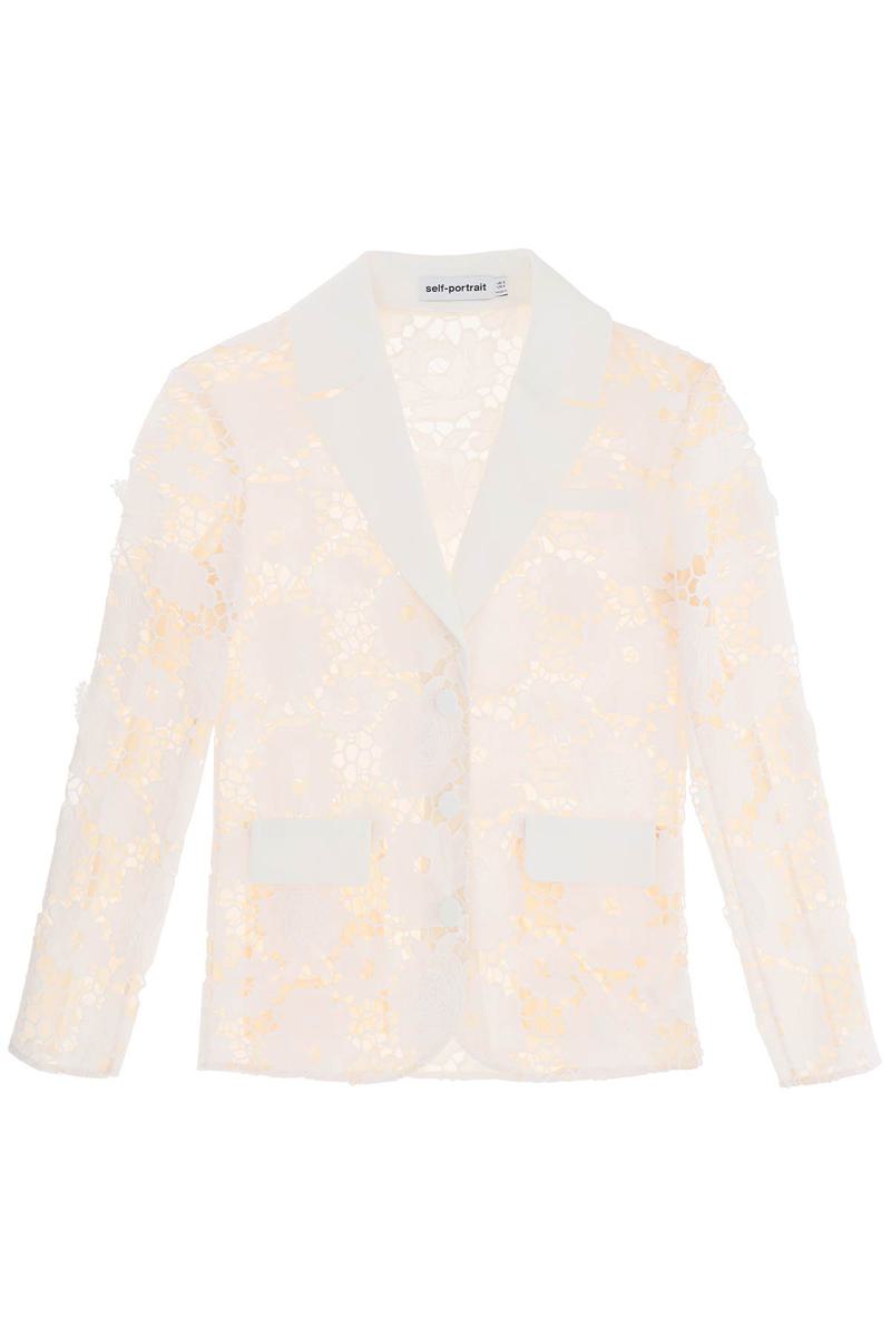 Shop Self-portrait Cotton Floral Lace Jacket In Bianco