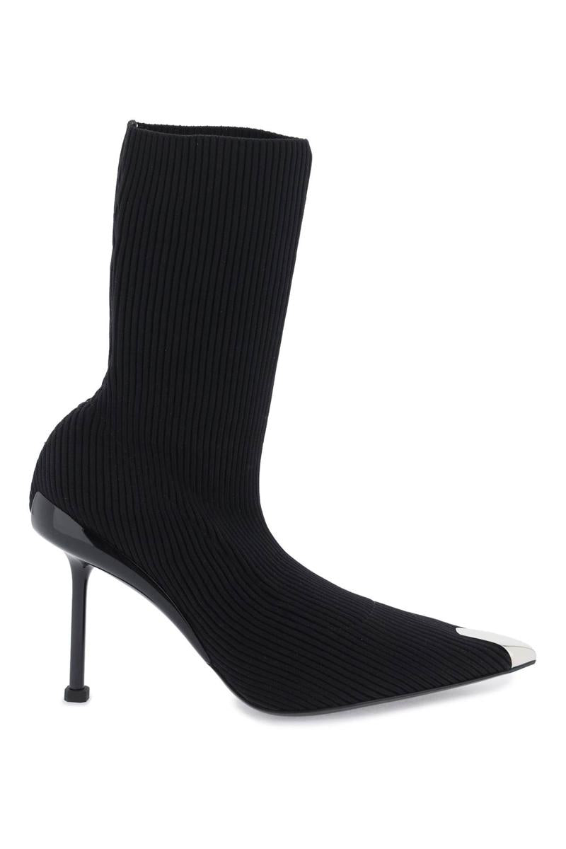 Shop Alexander Mcqueen Knit Slash Ankle Boots In Nero