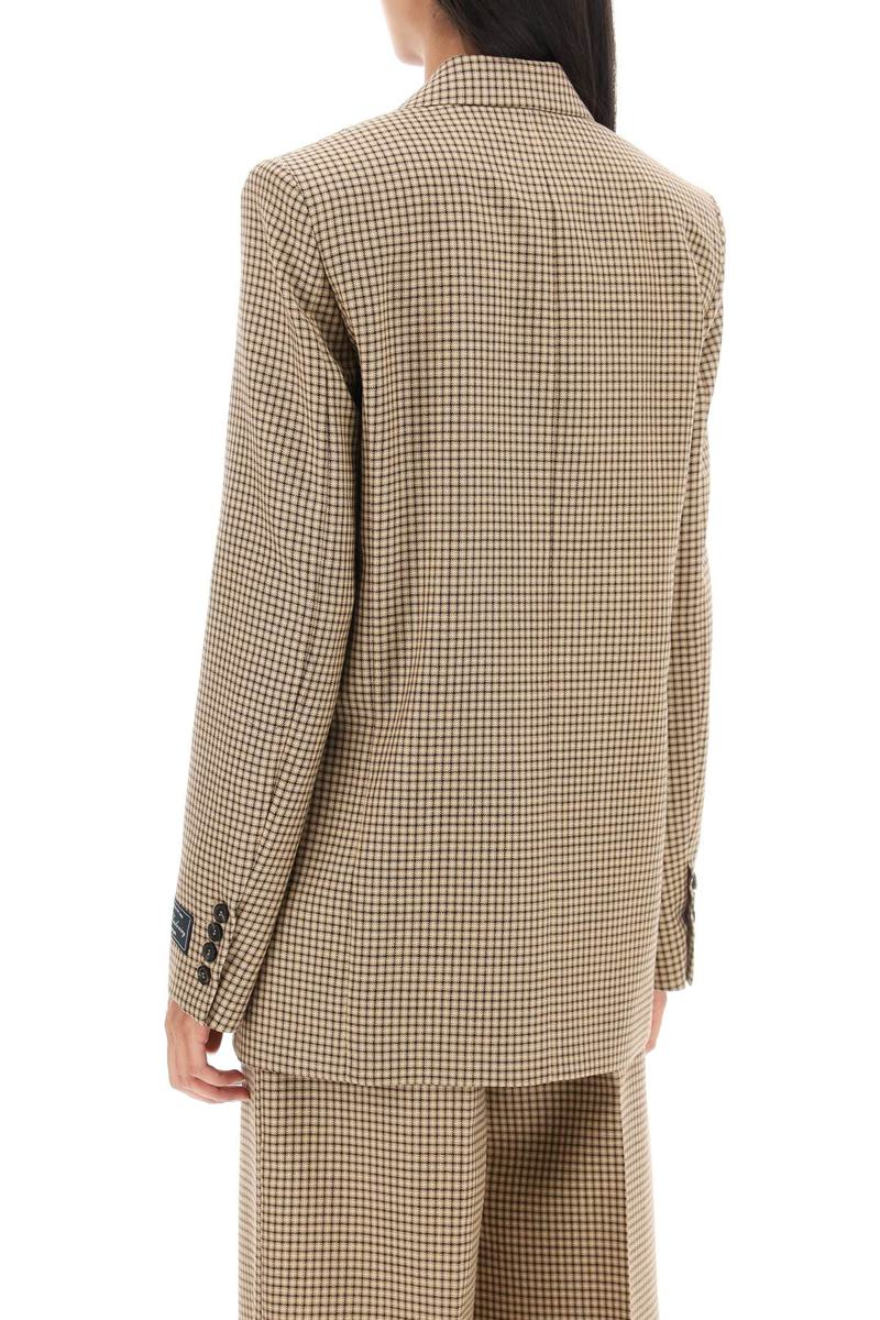 Shop Msgm Check Motif Double-breasted Blazer In Beige