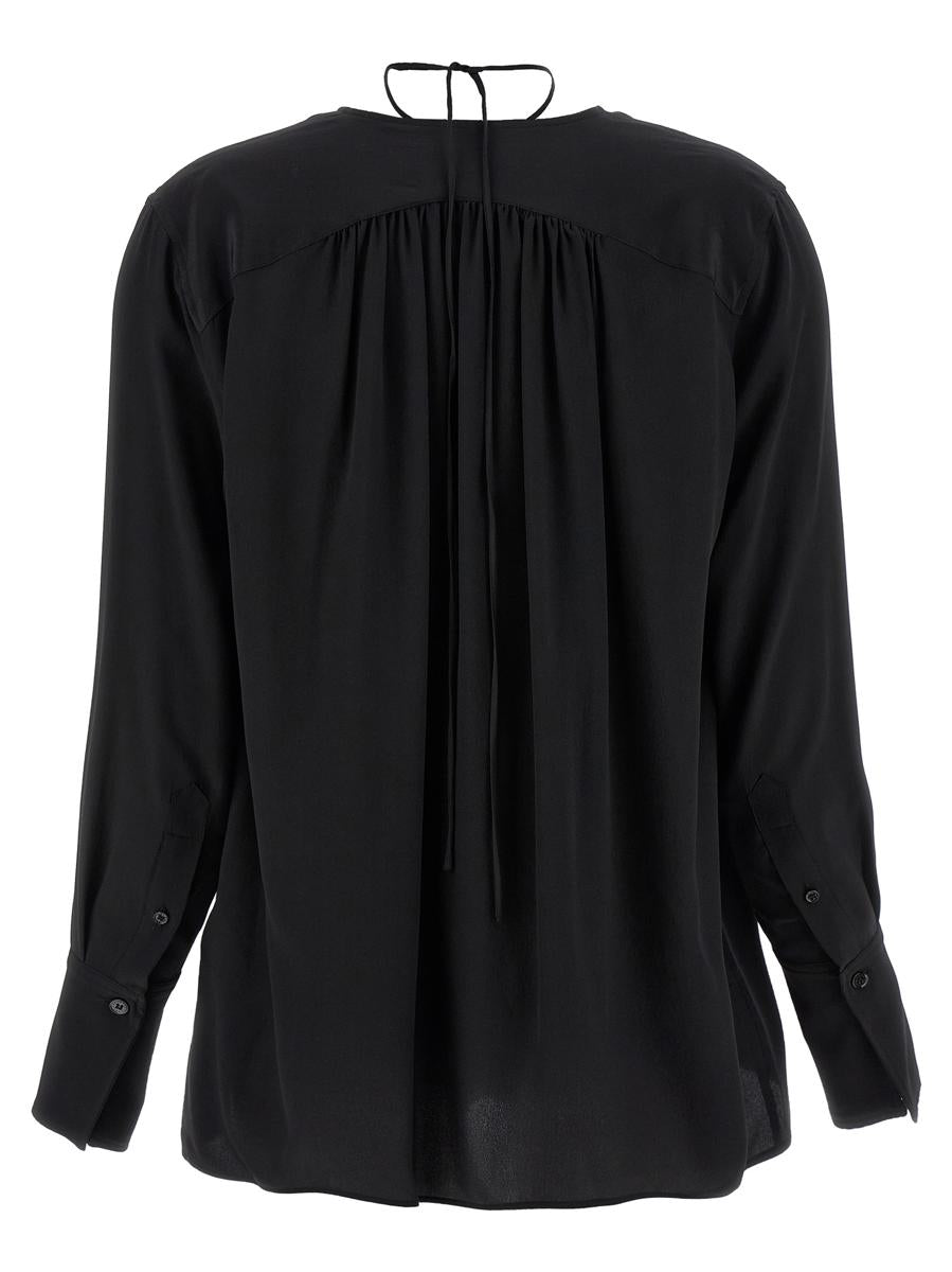 Victoria Beckham Gather Detail Tie Blouse With Gathered Shoulders In Black