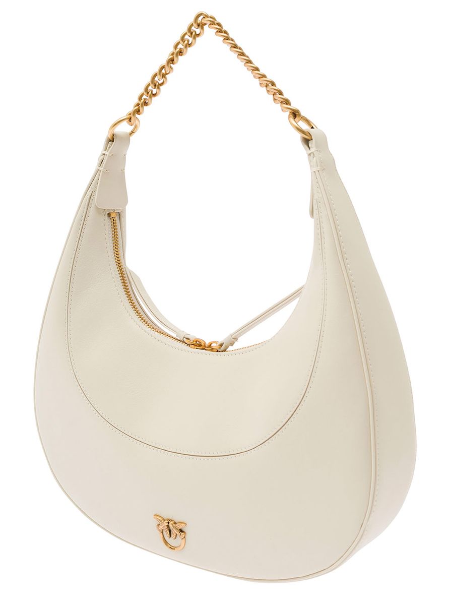 Shop Pinko Brioche Leather Hobo-bag In White